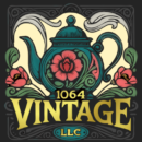 1064 Vintage, LLC drew inspiration from art nouveau stencils, wall paper, and embroidery designs for its logo. A rough draft was then tweaked by Dalle-E, converted into line art, edited, and colored.