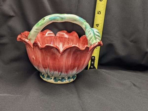 Vintage Pink Lily Basket, Italian Mid-Century Pottery