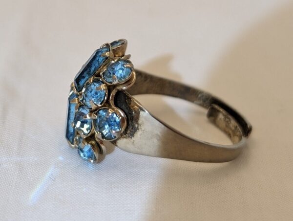 Vintage Blue Rhinestone Ring on Table