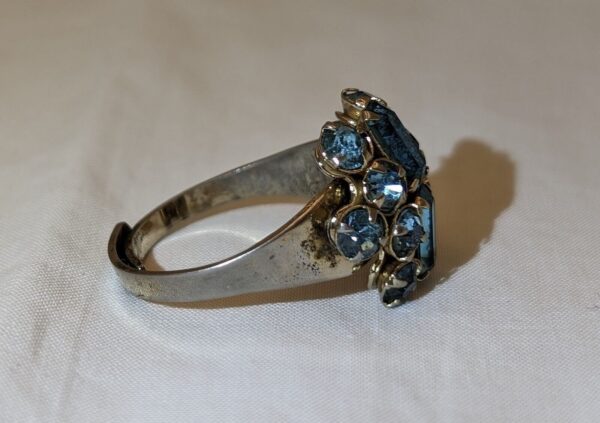 Vintage Sterling Silver Blue Rhinestone Cocktail Ring - Marked, Adjustable