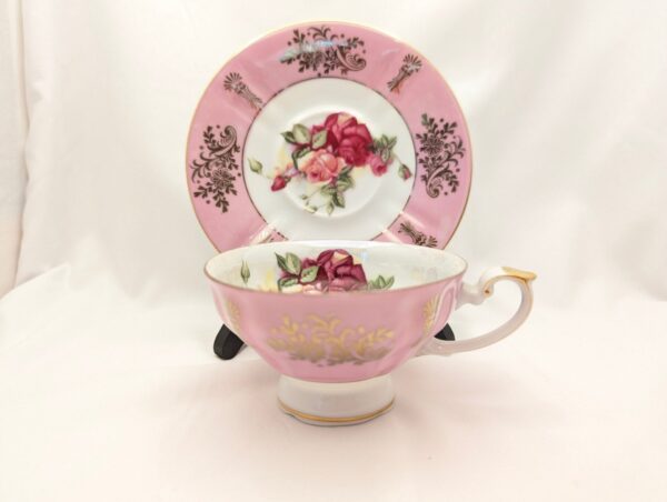 Vintage Royal Halsey Pink Lusterware Tea Set: Teacup & Saucer with Rose Pattern