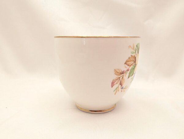 Delicate floral teacup & saucer on white; gilt rim