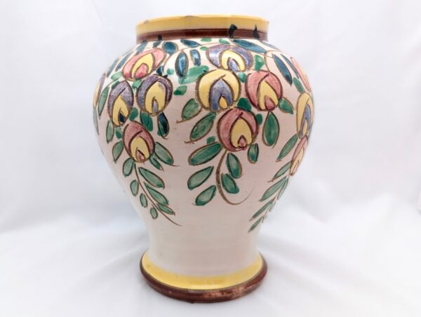 Hand-painted Italian pottery vase, sgraffito art, boho rustic style