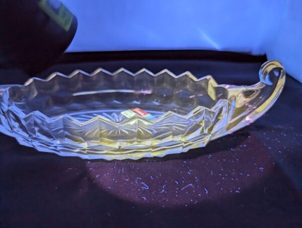 Vintage Fostoria Relish Boat, 8.5 Clear Glass, New w/ Tag