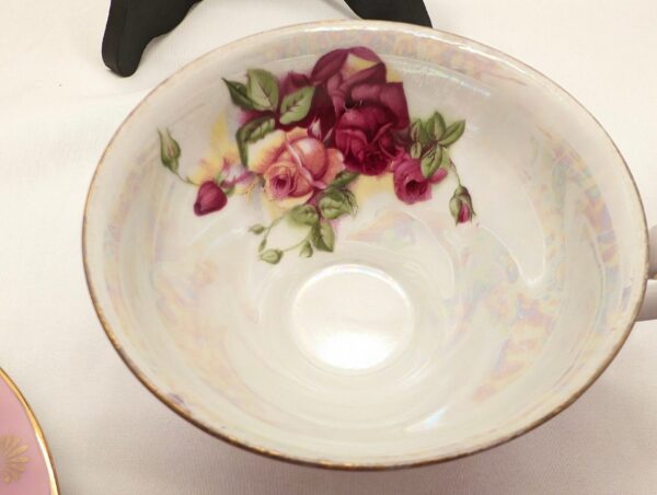 Vintage Rose Pattern Teacup & Saucer Set - Elegant Lusterware