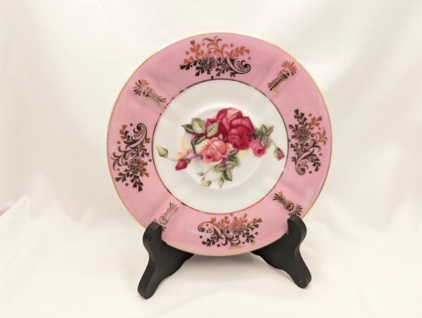 Elegant Royal Halsey Pink Lusterware Teacup & Saucer Set with Rose Pattern