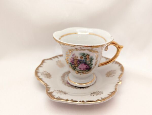 Victorian demitasse set with maple leaf plate & gilt trim, Japan-made vintage