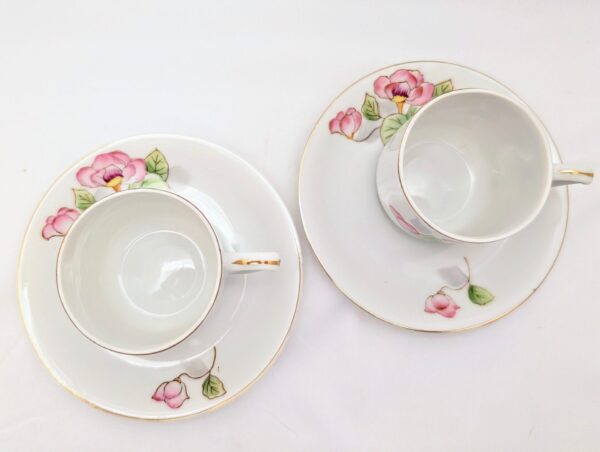 Handpainted Rose Teacups & Saucers by Ucago (Set of 2)