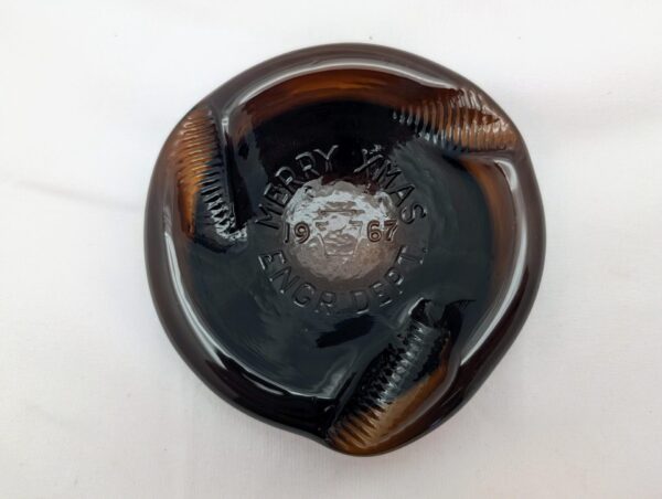 1960s Brown Glass Ashtray - Anchor Glass Xmas 1967