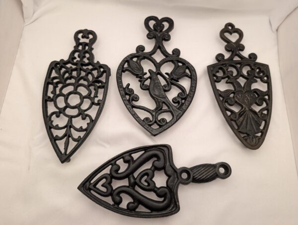 4 Vintage Cast Iron Trivets - Primitive Footed Pot Rests