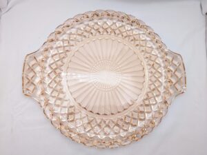 Pink Depression Glass Cake Plate w/ Handles - Anchor Hockings Waterford Pattern 10 1/4