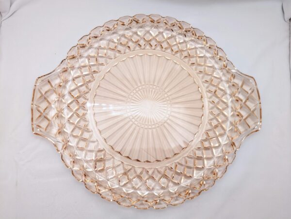 Pink Depression Glass Cake Plate w/ Handles - Anchor Hockings Waterford Pattern 10 1/4