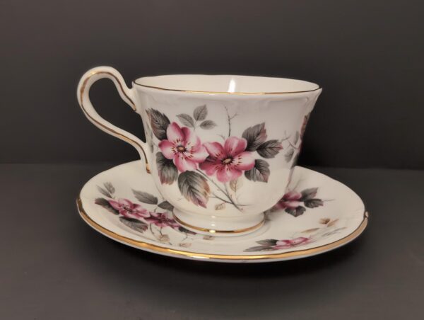 Aynsley Vintage English Bone China Teacup & Saucer - Wild Dog Rose Pattern 6082