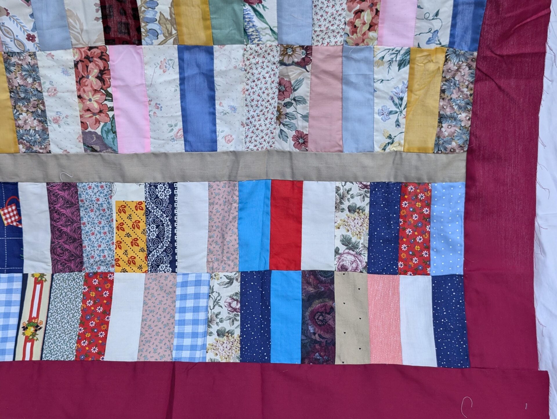 Unfinished Quilt Top - Patchwork Strip, Full/Twin Size (72 W x 88 L)