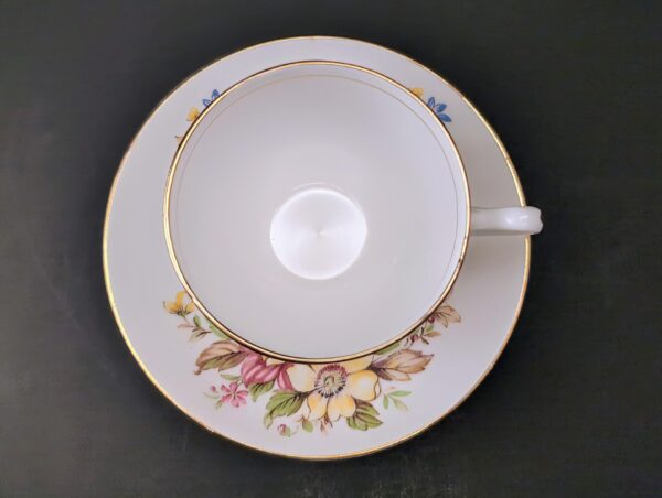 Duchess Bone China Teacup & Saucer, Floral Pattern, Gilt Trim - Made in England