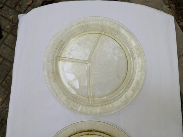 Vintage Anchor Hocking Ballerina Divided Plate, 10.5, Yellow, 30s