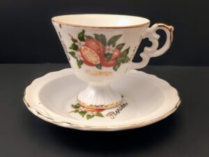 Florida Vintage Teacup Set: Orange & Blossom Design, Gold Accents