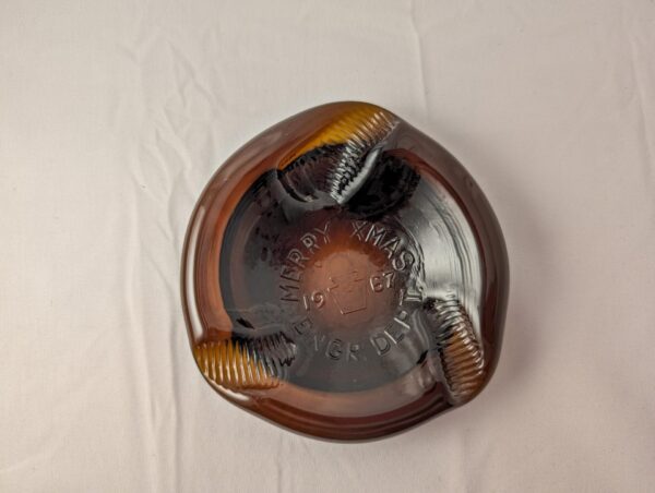 Vintage 60s Anchor Ashtray: Brown Glass, Engr Merry XMAS 67