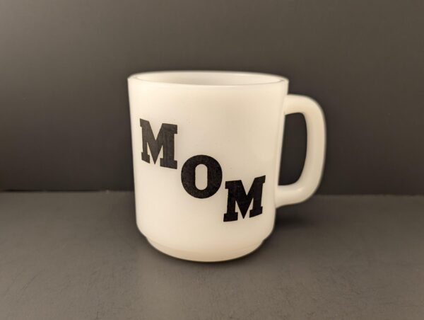 Vintage Glasbake Milk Glass Coffee Mug: Greatest Mom Poem