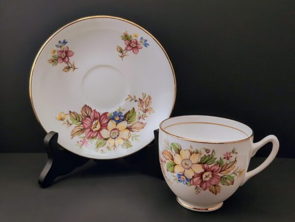 Vintage Floral Bone China Teacup & Saucer