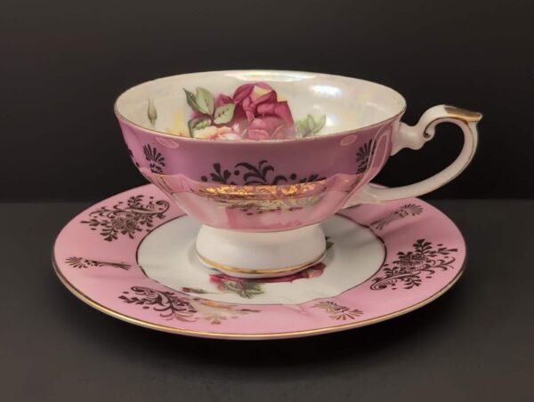 Vintage Pink Rose Teacup & Saucer Set, Elegant Porcelain