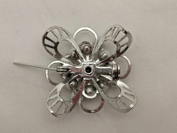 Vintage MCM Silver Brooch with Rhinestones