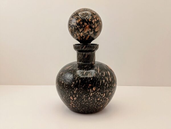 Murano Glass Perfume Bottle: Copper & Black Aventurine Art Glass with Stopper