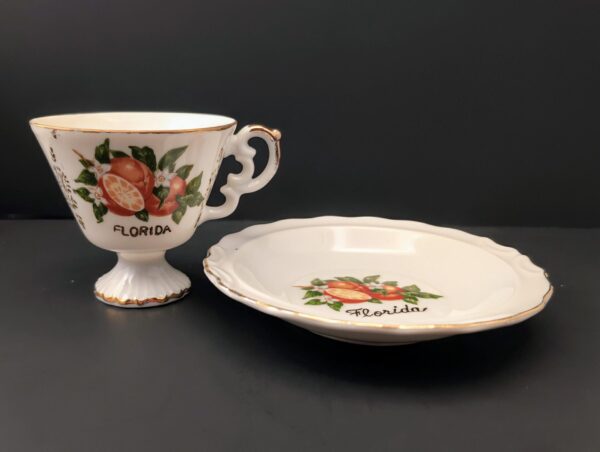 Florida Demitasse Cup & Saucer: Oranges, Blossoms, Florida Script