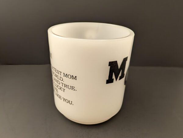 1970s Glasbake Vintage Milk Glass Coffee Mug with Greatest Mom Poem