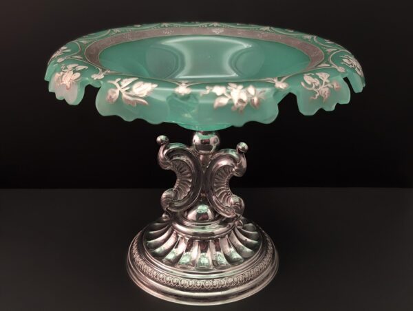 Uranium Glass Tazza Bowl on Silver Pedestal