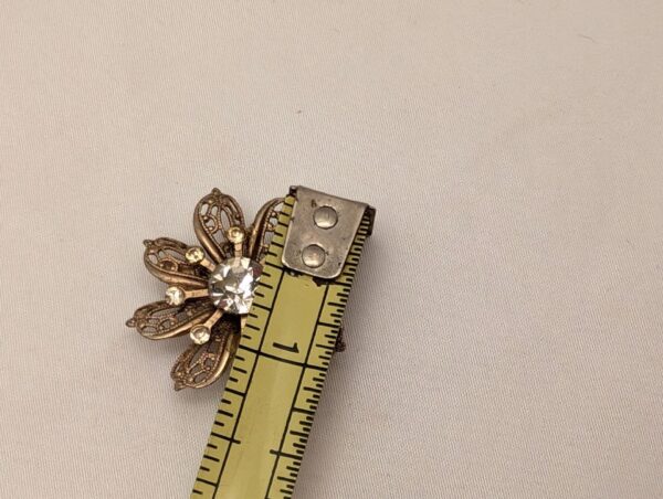 Vintage Gold Filigree Flower Star Brooch w/ Rhinestones