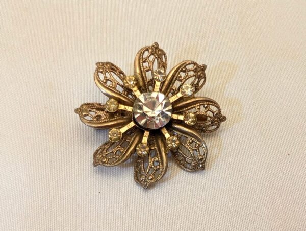 Vintage Gold Filigree Flower Starburst Brooch