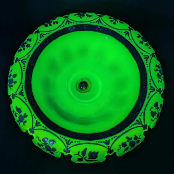 Uranium Glass & Silver Bowl-Cont. Victorian Lobbed, Pedestal Base