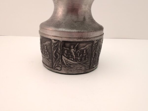 Vintage Pewter Candlestick with Engraved Wedding Procession