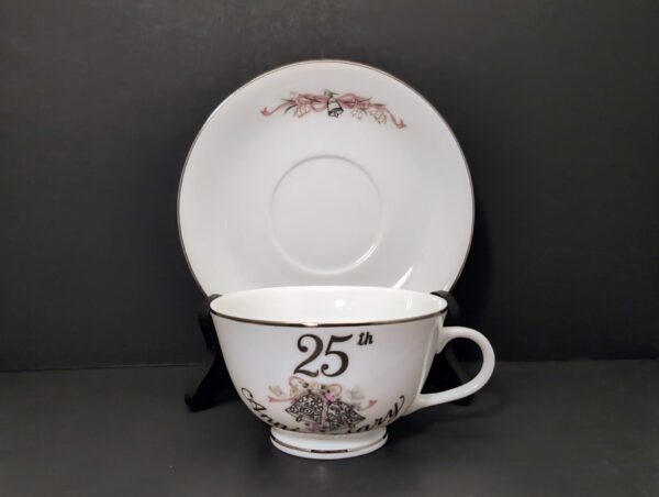 Lefton 25th Anniv. Silver Teacup & Saucer