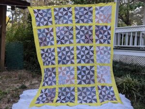 Vintage Pinwheel Quilt Top: 72x85, Bold Yellow Sashing