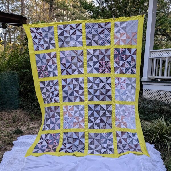 Vintage Pinwheel Quilt Top (72x85) with Yellow Sashing, Ready to Finish