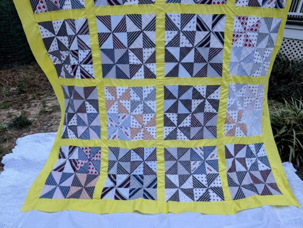 Vintage Pinwheel Quilt Top 72x85, Bold Yellow Sashing, Ready to Finish