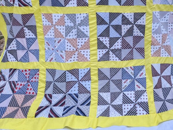 Vintage Pinwheel Quilt Top, 72x85, Bold Yellow Sashing