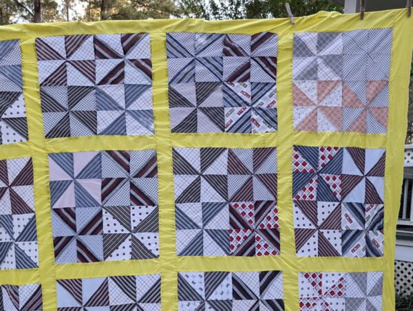 Vintage Quilt Top: 72x85 Pinwheel, Bold Yellow Sashing