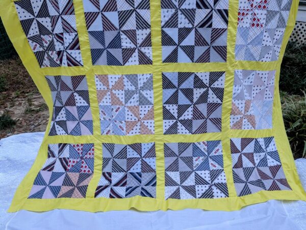 Vintage Quilt Top, Pinwheel Pattern, Yellow Sashing