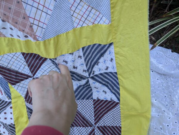 Vintage Pinwheel Quilt Top, 72x85, Bold Yellow Sashing, Clean, Ready to Finish